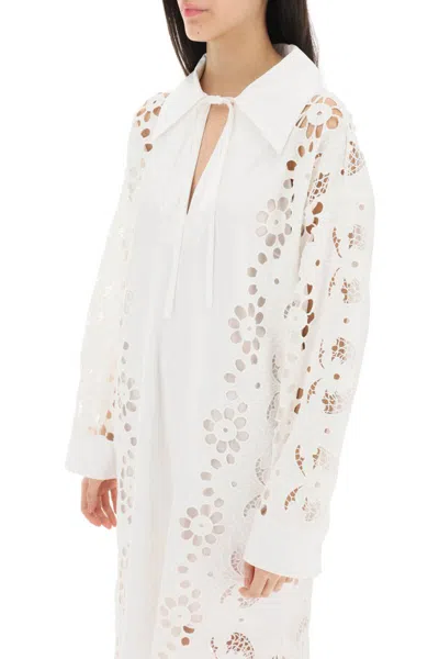 Shop Valentino Maxi Dress In  Broderie Infinie Flower In Bianco