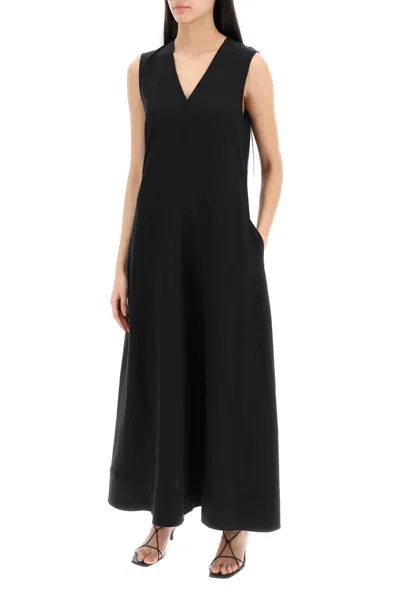 Shop Totême Maxi Flared Dress With V-neckline In Nero