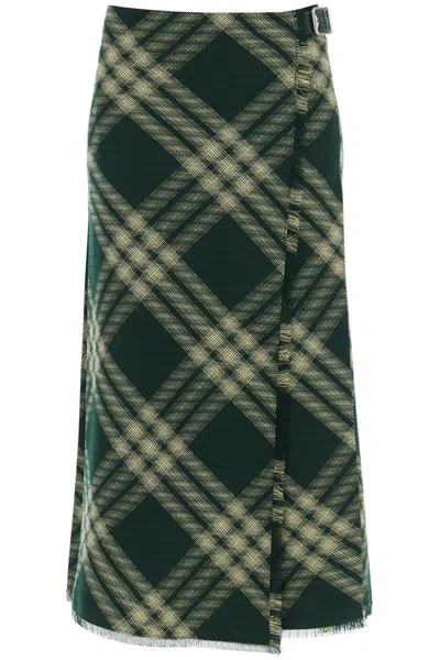 Shop Burberry Maxi Kilt With Check Pattern In Verde