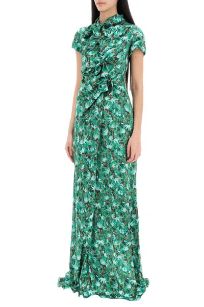 Shop Saloni Maxi Floral Dress Kelly With Bows In Verde