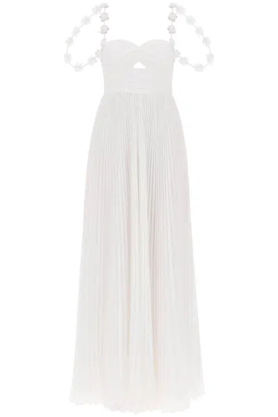 Shop Self-portrait Maxi Pleated Chiffon Dress In Bianco