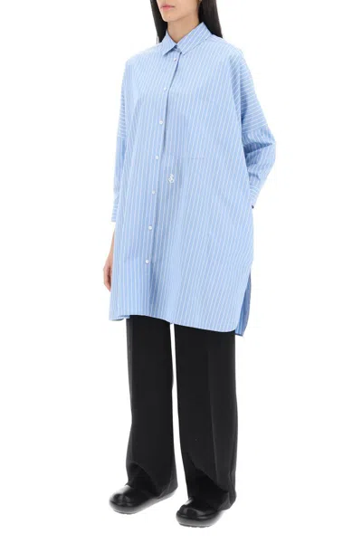 Shop Jil Sander Maxi Shirt In Striped Poplin In Celeste
