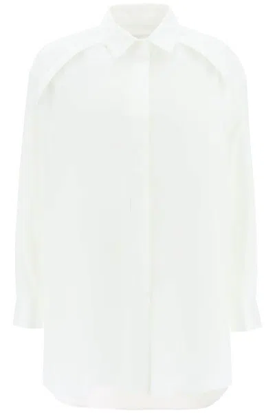 Shop Sacai Maxi Shirt With Cut-out Sleeves In Bianco