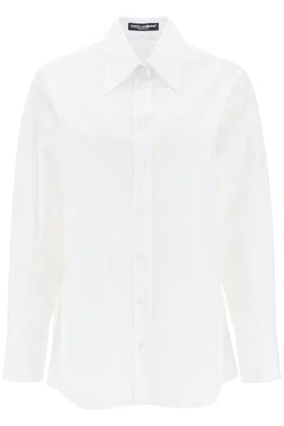 Shop Dolce & Gabbana Maxi Shirt With Satin Buttons In Bianco
