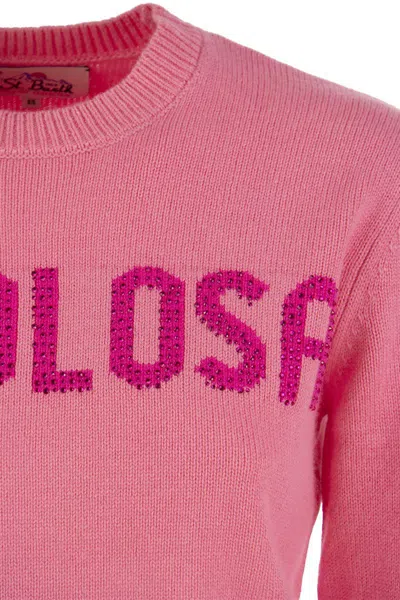 Shop Mc2 Saint Barth Wool And Cashmere Blend Jumper With Favolosa​​​​​​​ Embroidery In Pink
