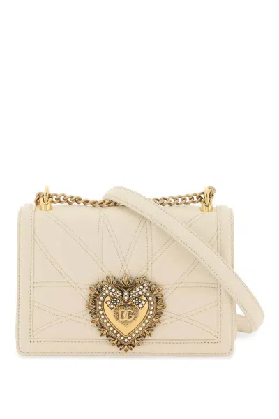 Shop Dolce & Gabbana Medium Devotion Bag In Quilted Nappa Leather In Bianco