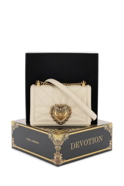 Shop Dolce & Gabbana Medium Devotion Bag In Quilted Nappa Leather In Bianco