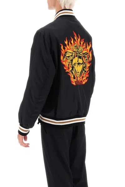 Shop Versace Medusa Flame Nylon Bomber Jacket In Nero