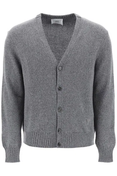 Shop Ami Alexandre Mattiussi Melange Cashmere Cardigan In Grigio