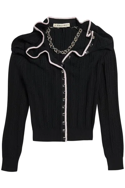 Shop Y/project Merino Wool Cardigan With Necklace In Nero