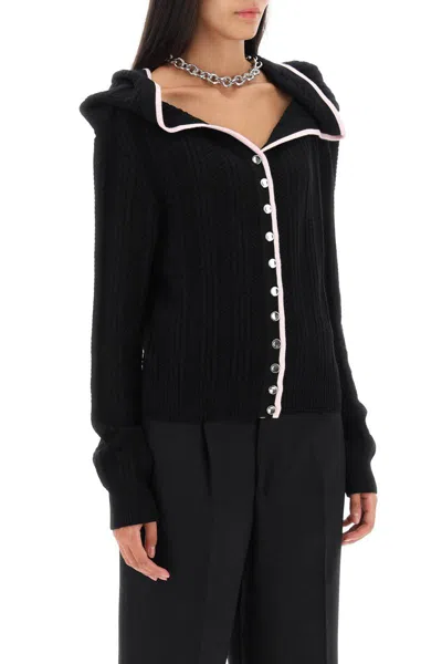 Shop Y/project Merino Wool Cardigan With Necklace In Nero