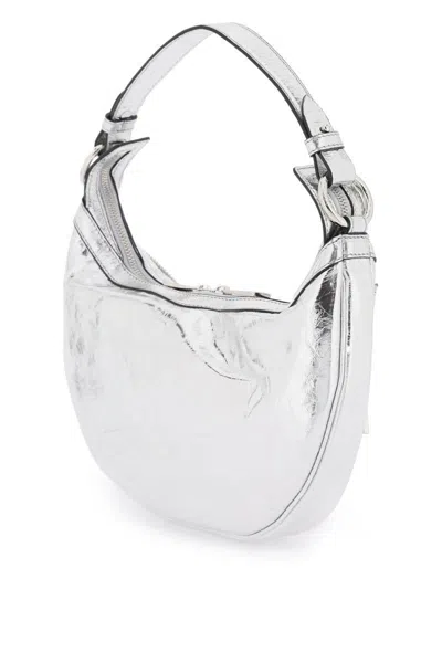 Shop Versace Metallic Leather 'repeat' Hobo Bag In Argento