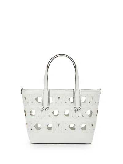 Shop Michael Kors Eliza Cut-out Synthetic Leather Tote Bag In White