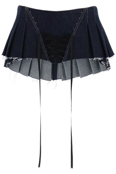 Shop Dilara Findikoglu Micro Pleated Skirt With Corset In Blu