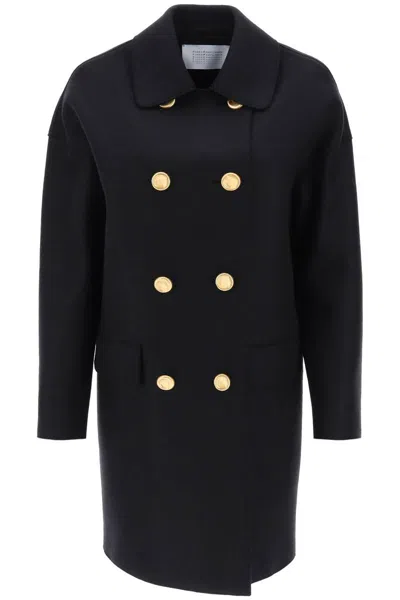 Shop Harris Wharf London Midi Coat In Pressed Wool In Nero