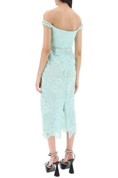 Shop Self-portrait Midi Dress In Floral Lace With Crystals In Verde