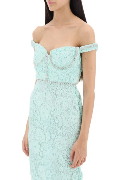 Shop Self-portrait Midi Dress In Floral Lace With Crystals In Verde