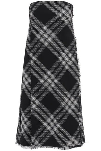 Shop Burberry Midi Dress With Check Pattern In Bianco