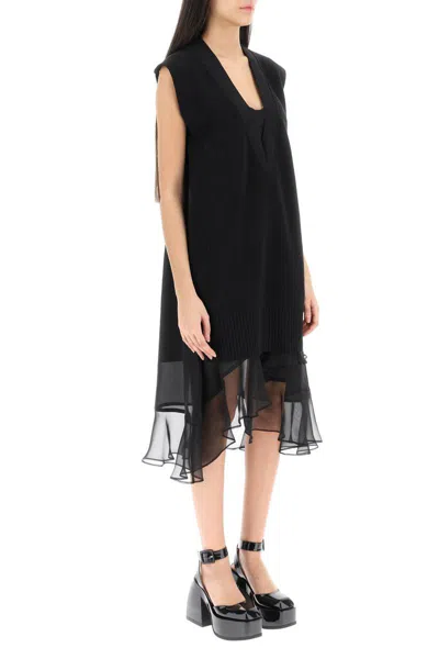 Shop Sacai Midi Dress With Knitted Panel In Nero