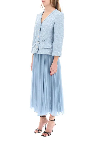 Shop Self-portrait Midi Dress With Pleated Skirt In Celeste