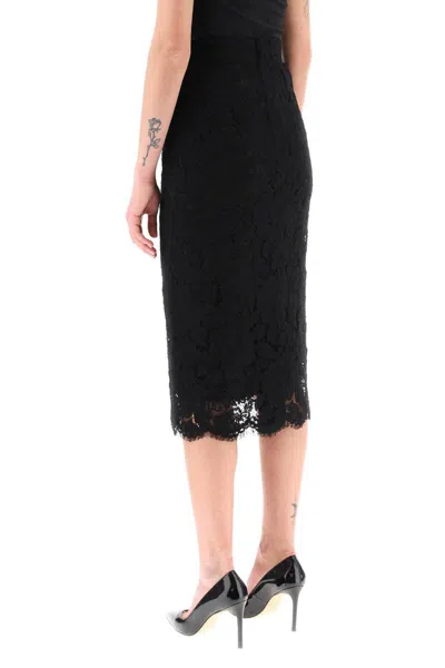 Shop Dolce & Gabbana Midi Lace Pencil Skirt In Nero