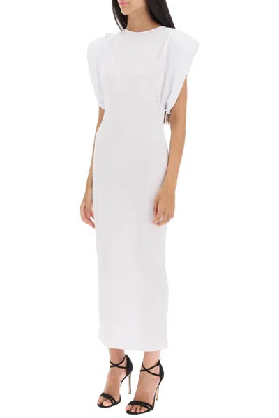 Shop Wardrobe.nyc Midi Sheath Dress With Structured Shoulders In Bianco