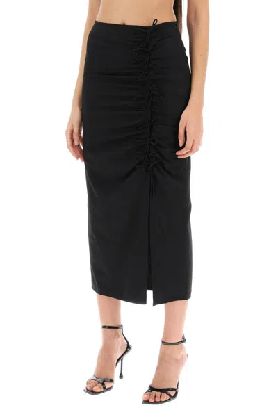 Shop Ganni Midi Skirt With Ornamental Bows In Nero