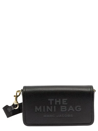 Shop Marc Jacobs Mini Black Crossbody Bag With Engraved Logo In Hammered Leather Woman
