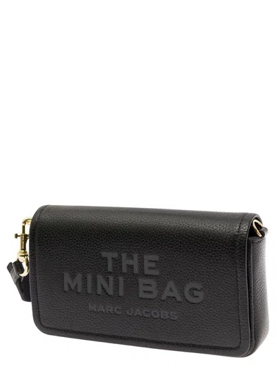 Shop Marc Jacobs Mini Black Crossbody Bag With Engraved Logo In Hammered Leather Woman