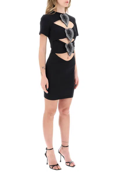 Shop Giuseppe Di Morabito Mini Cut-out Dress With Applied Anthur In Nero