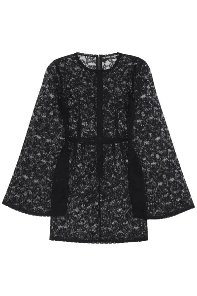 Shop Dolce & Gabbana Mini Dress In Floral Openwork Knit In Nero