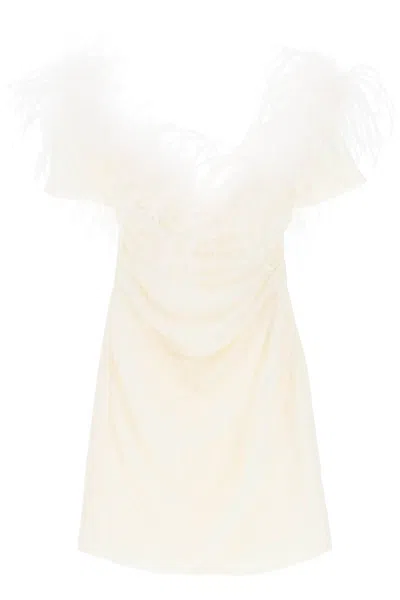 Shop Giuseppe Di Morabito Mini Dress In Poly Georgette With Feathers In Bianco