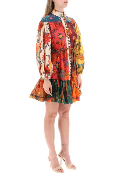 Shop Zimmermann Mini Dress With Balloon Sleeves In Multicolor