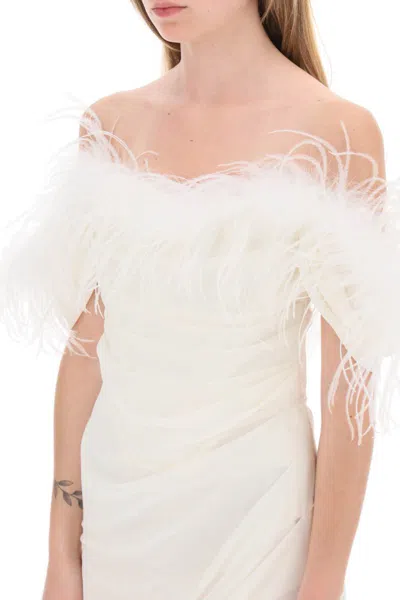 Shop Giuseppe Di Morabito Mini Dress In Poly Georgette With Feathers In Bianco