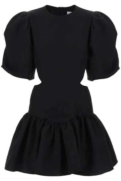 Shop Msgm Mini Dress With Balloon Sleeves And Cut-outs In Nero