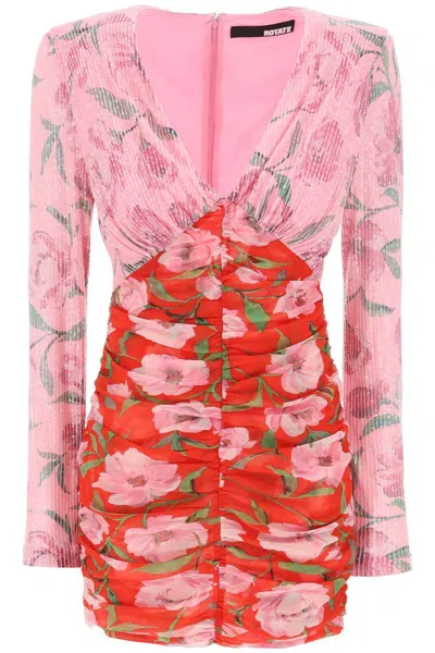Shop Rotate Birger Christensen Mini Dress With Floral Print And Sequins Embell In Rosa