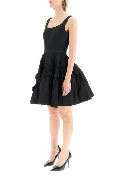 Shop Alexander Mcqueen Mini Faille Dress With Oversized Ruffle In Nero