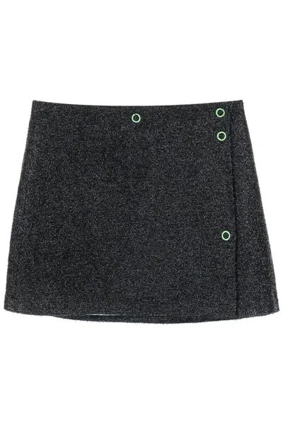 Shop Ganni Mini Lamé Tweed Wrap Skirt In Nero