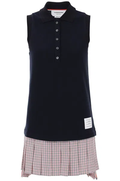 Shop Thom Browne Mini Polo-style Dress With Pleated Bottom. In Blu