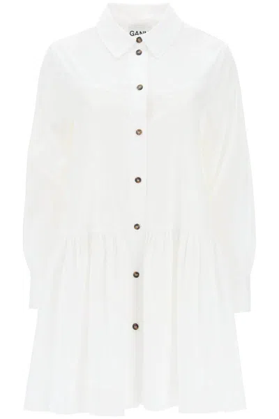 Shop Ganni Mini Shirt Dress In Bianco