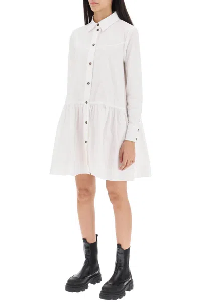 Shop Ganni Mini Shirt Dress In Bianco