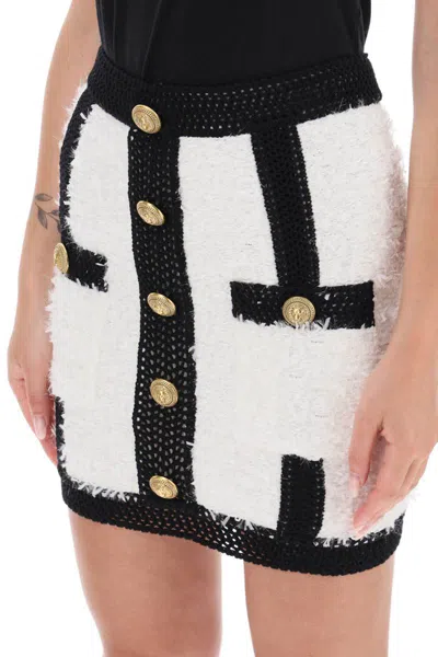 Shop Balmain Mini Skirt In Tweed In Bianco