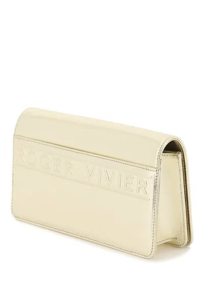 Shop Roger Vivier Mini Viv' Choc Jewel Laminated Leather Bag In Oro