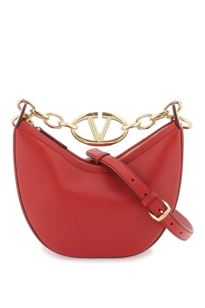 Shop Valentino Mini Vlogo Moon Bag In Nappa Leather With Chain In Rosso
