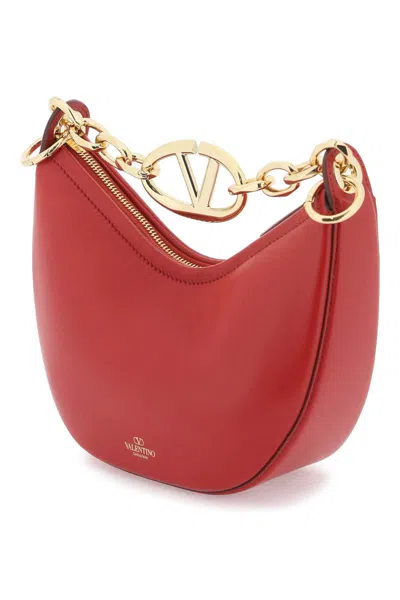 Shop Valentino Mini Vlogo Moon Bag In Nappa Leather With Chain In Rosso