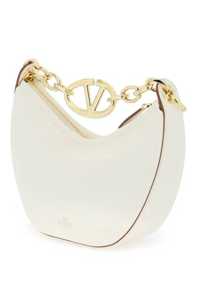 Shop Valentino Mini Vlogo Moon Bag In Nappa Leather With Chain In Bianco