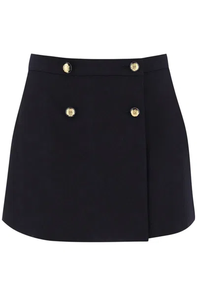 Shop Alexander Mcqueen Mini Wrap Skirt With Seal Buttons In Blu