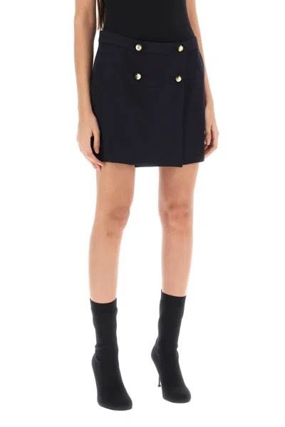 Shop Alexander Mcqueen Mini Wrap Skirt With Seal Buttons In Blu