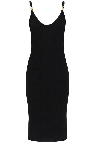 Shop Versace Monogram Knit Mini Dress In Nero