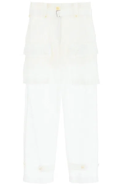 Shop Sacai Monogram Lace Cargo Pants In Bianco